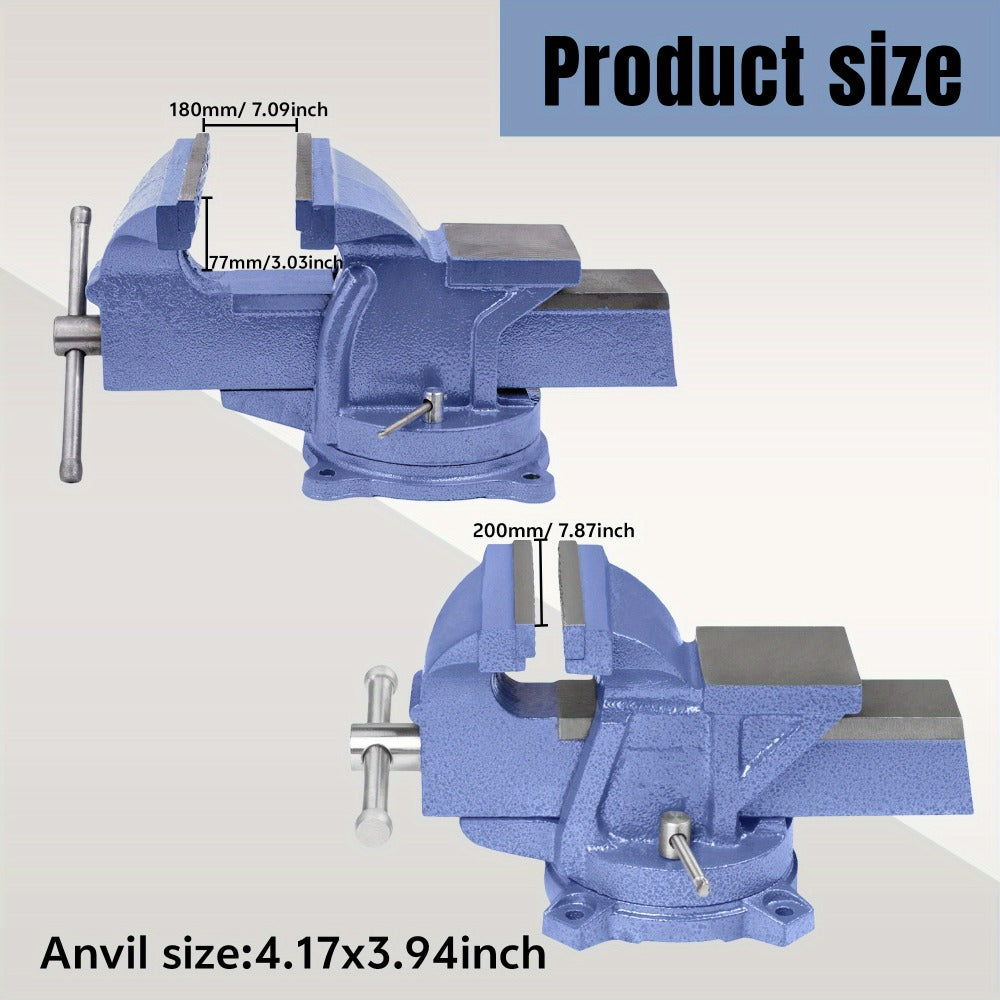 5-Inch Cast Iron Bench Vise with 360-Degree Swivel Base, Pipe Jaws and Anvil for Workshop Clamping