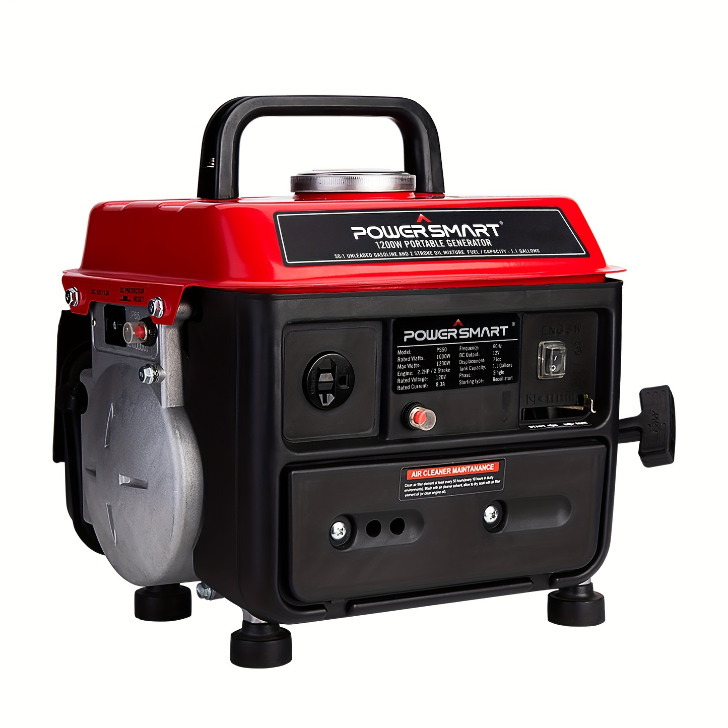 Portable Generator 1200W 2-Stroke Low Noise - Compact Lightweight Gas Powered Generator for Camping, Job Sites, Outdoor Work, Home Emergency Backup, Easy Recoil Start