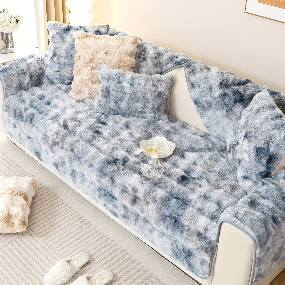 Sofa Cover, Faux-Lamb Plush Gradient Couch Pad in Five Colors with Armchair, Backrest and Seat Sizes