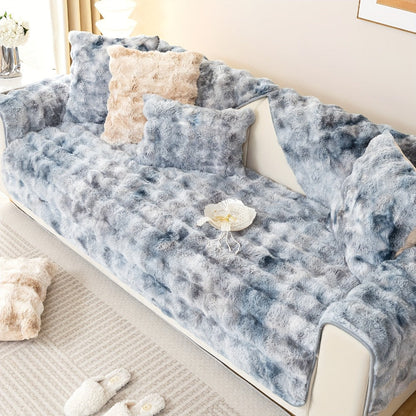 Sofa Cover, Faux-Lamb Plush Gradient Couch Pad in Five Colors with Armchair, Backrest and Seat Sizes