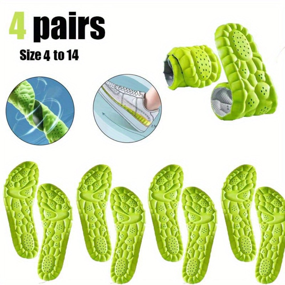 Four-Pair Green Honeycomb Foam Shoe Inserts with Trim Guide and Five EU Size Options from 35 to 46