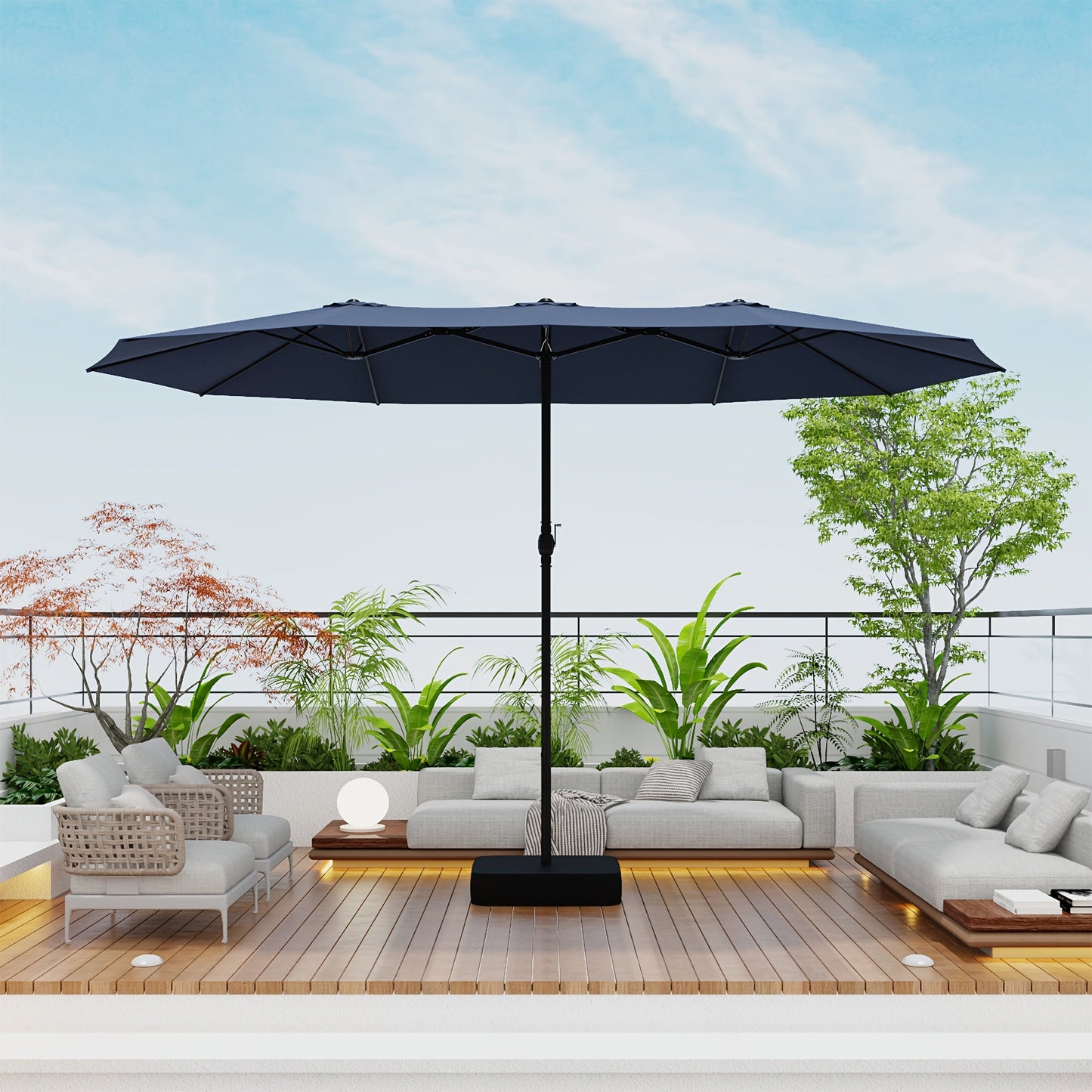 Large Patio Umbrella 15FT Double-Sided Rectangular with LED & Base