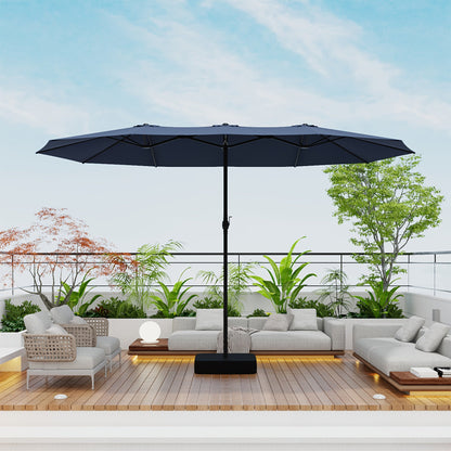 Large Patio Umbrella 15FT Double-Sided Rectangular with LED & Base