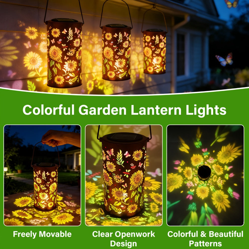 Solar Garden Lights IP65 Pattern Lantern with Hummingbird, Sunflower or Butterfly Designs for Yard Decor