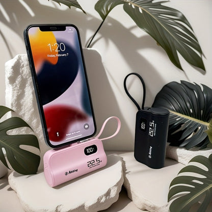 Mini Capsule Power Bank 5000mAh 22.5W Fast Charging Portable Charger Dual USB-C USB-A Pocket Sized for iPhone Android Samsung Travel Everyday Carry Black Pink Purple