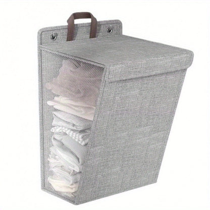 Large Gray Wall-Mounted Foldable Laundry Hamper with Lid for Bedrooms, Bathrooms and Living Rooms