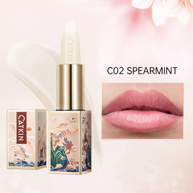 Lip Balm CATKIN Tinted Stick with Five Named Shade Options, Glossy Finish and Floral Packaging