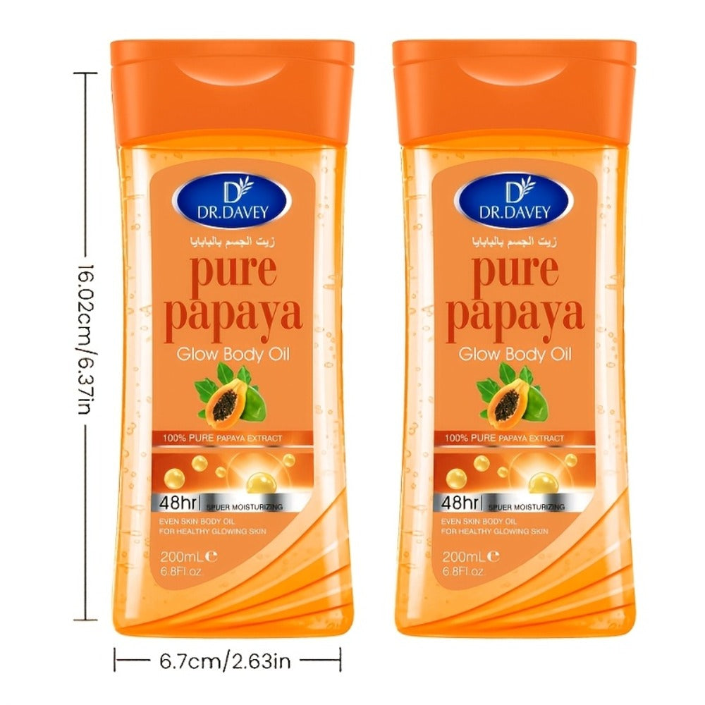 Papaya Glow Body Oil, Two-Piece Set of 200ml Flip-Top Bottles with Coordinated Orange Labels