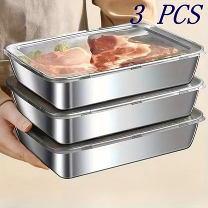 Food Storage Containers Stainless Steel Stackable Set with Lids in Three- or Nine-Box Configurations