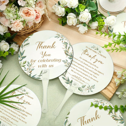 Greenery Leaf Wedding Hand Fans, 100-Piece Green Plastic Set with Handles for Ceremony, Bridal Shower or Party Guests