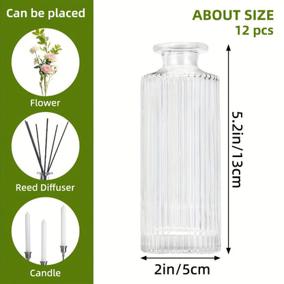Mini Bud Vases Set - Modern Striped Clear Glass Flower Vases for Wedding Centerpieces, Birthday Party, Anniversary, Home Table Decor, Multiple Sizes 12/24/36 Pcs