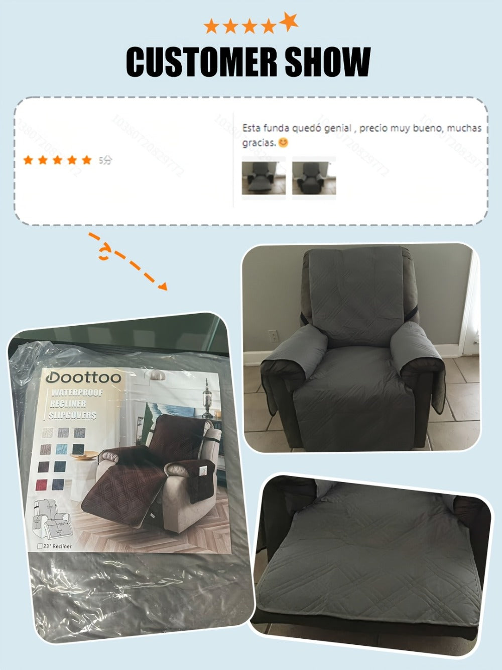 Chair Cover Quilted Recliner Throw with Side Pocket, Elastic Straps and Buckle in Ten Colors