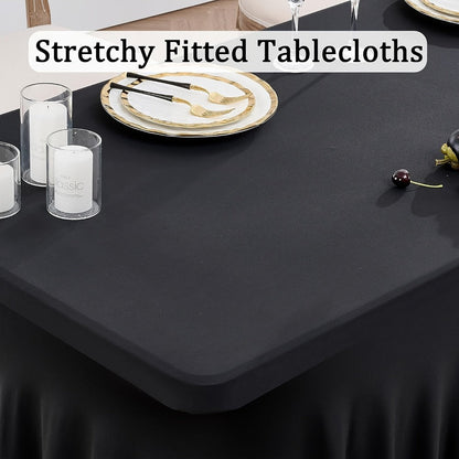 Tablecloth Pleated Skirt Fitted Cover 2-Pack for 6 or 8-Foot Rectangle Tables in Red Polyester Blend