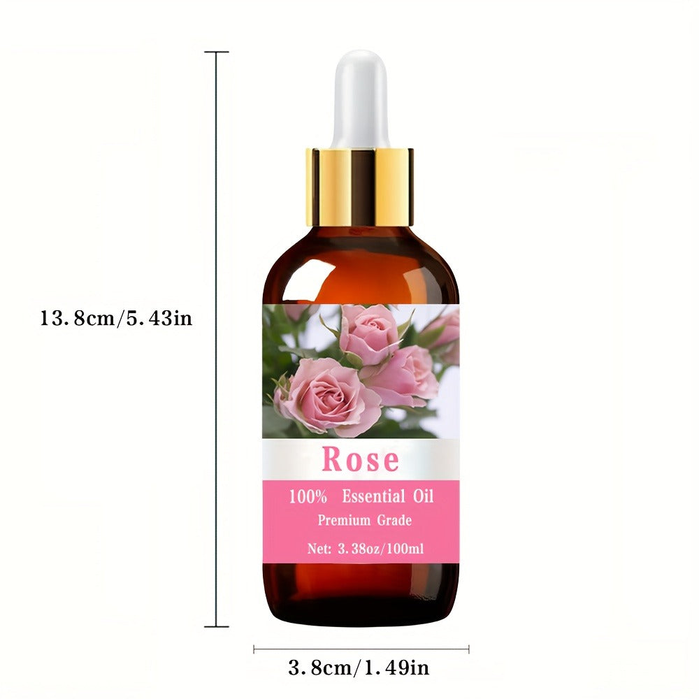 Rose Essential Oil 100ml Pure Aromatherapy Carrier Oil for Skin Hair Nail & Massage – Moisturizing Body Oil for Women & Men, Relaxation Meditation Spa Gift
