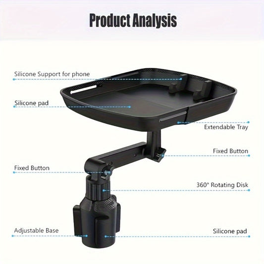 3-in-1 Car Cup Holder Tray with Phone Holder – Dual Expandable Base, ABS Adjustable 360° Rotating Bracket, Universal Car Interior Organizer Accessory