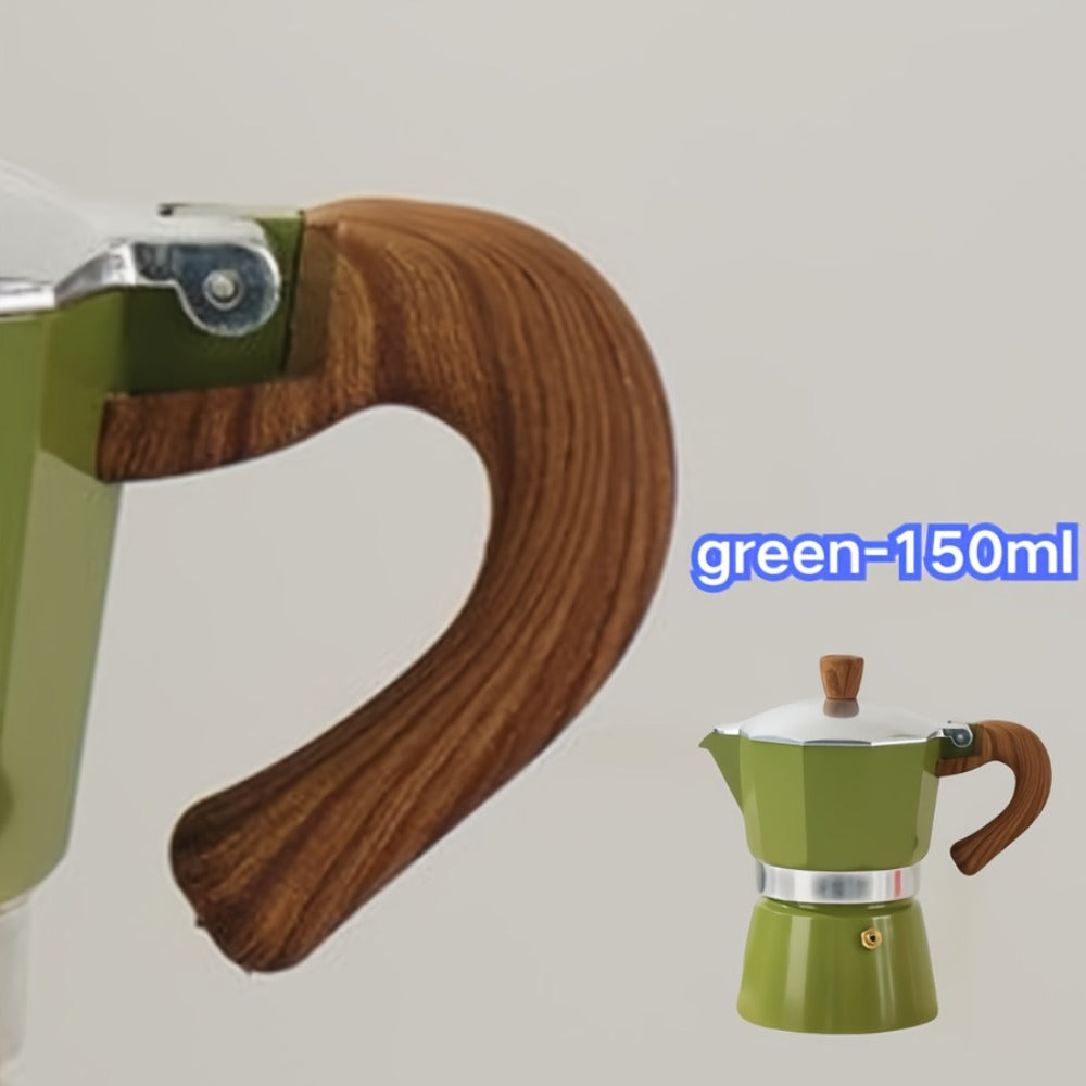 Classic 150ml Stovetop Moka Pot with Faceted Body, Wood-Look Handle and Seven Color Options