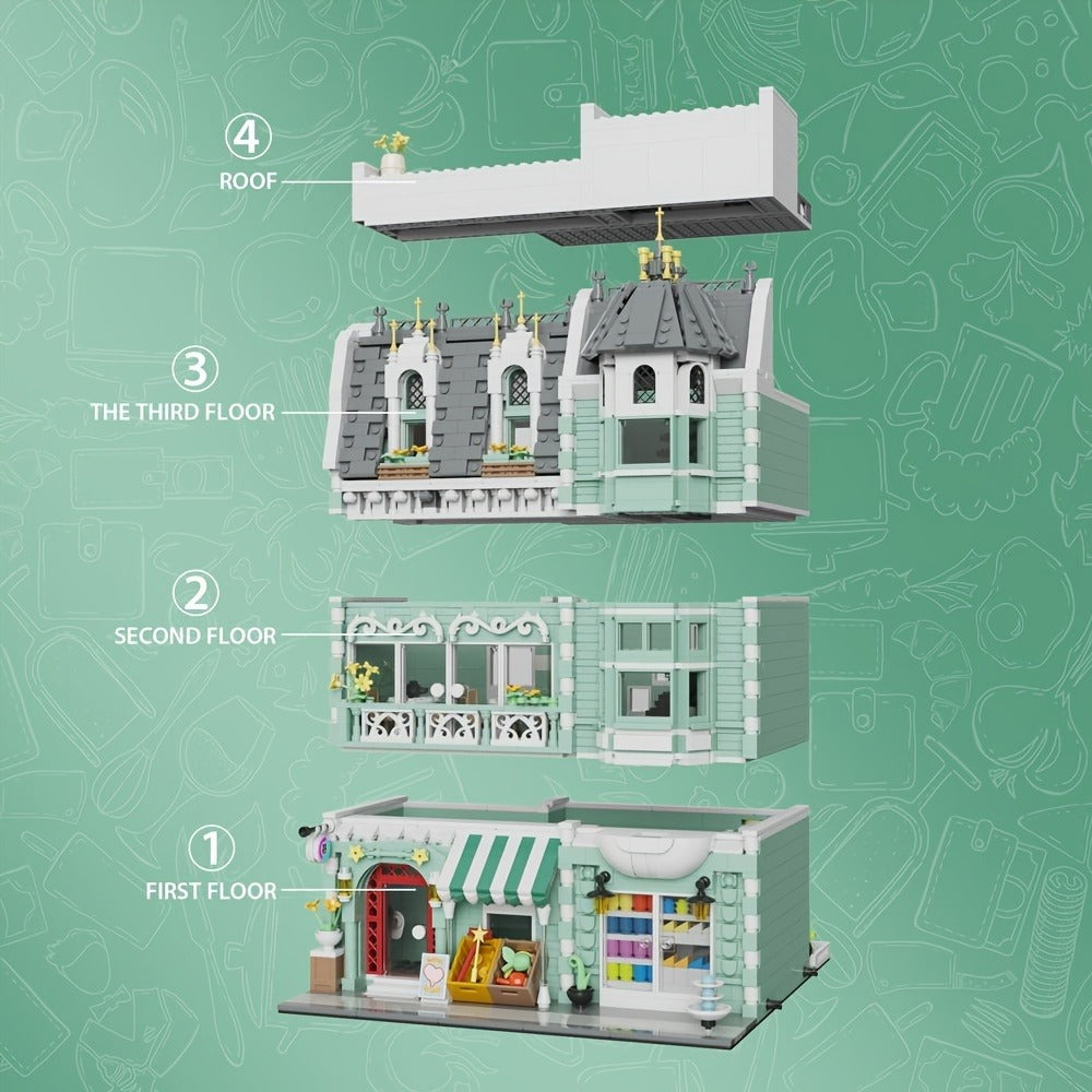 Modular European City Building Block Model Kit with Grocery Store or Market Street Checkout Options