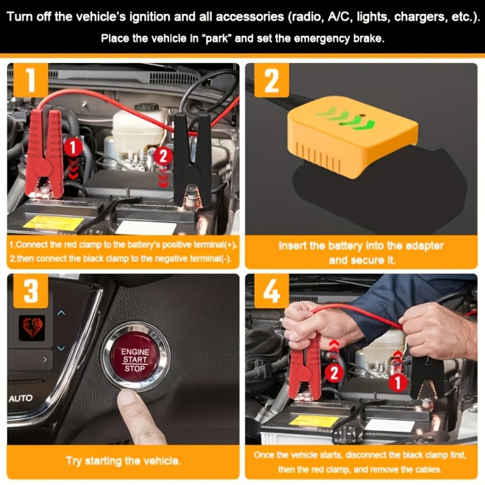 Jump Starter Cable Adapter for DeWalt 18V 20V DCB Battery Portable Car Battery Jump Start Connector ABS Housing - Yellow & Red (Battery & Cables Not Included)