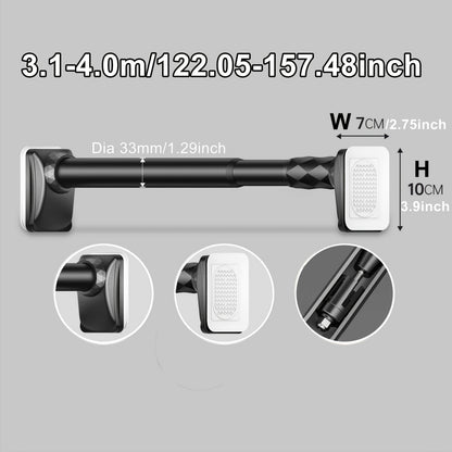 No-Drill Tension Curtain Rod with 33 mm Tube, Black, White or Grey Finish and 15.75–196.85 Inch Ranges