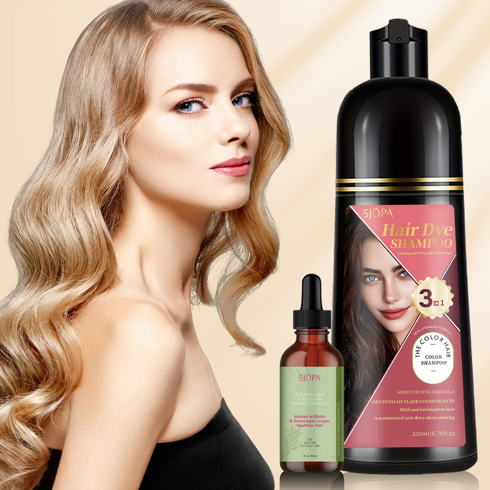 Hair Color Shampoo, SJOPA 3-in-1 Bottle-and-Dropper Set with 10 Rose, Brown, Purple and Black Color Options