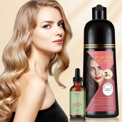 Hair Color Shampoo, SJOPA 3-in-1 Bottle-and-Dropper Set with 10 Rose, Brown, Purple and Black Color Options