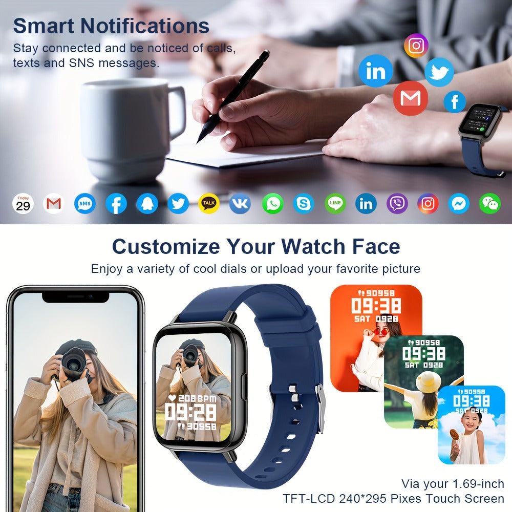 Smartwatch 1.69 Inch Big Screen Fitness Tracker with 100 Sport Modes in Seven Colors for Men and Women