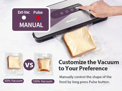 SJ2090 65KPa Vacuum Sealer with Dry, Moist, Pulse and Canister Modes, Cutter, Hose and 10 Bags