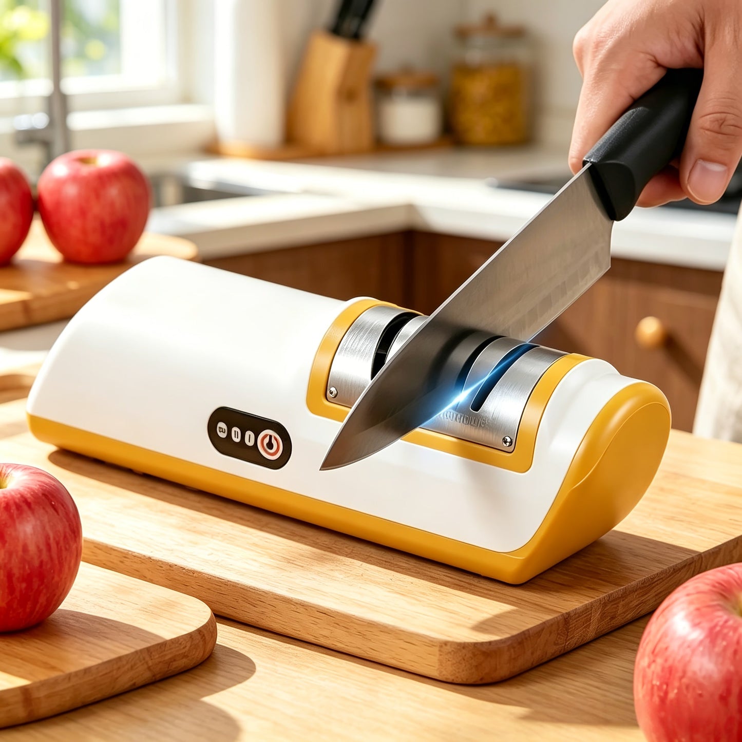 USB-Rechargeable Electric Knife Sharpener with Two Guided Slots in Upgraded Black or Yellow Models