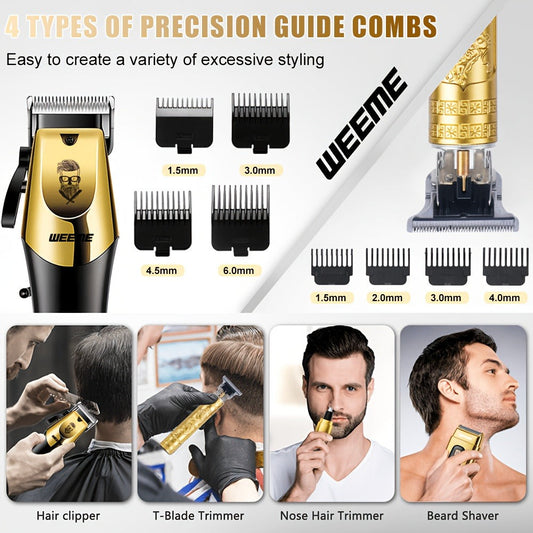 Beard Trimmer Set for Men - USB Rechargeable Hair Clipper & Grooming Kit with Battery Indicator, Comb Attachments, Epilator & Trimmer, 2/3/4 Piece Set for Travel Home Use, Father's Day Gift