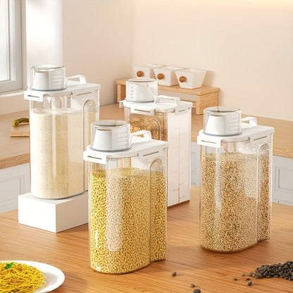 Four-Piece Transparent Grain Storage Container Set with Flip-Top Lids and Pouring Ports for Dry Goods