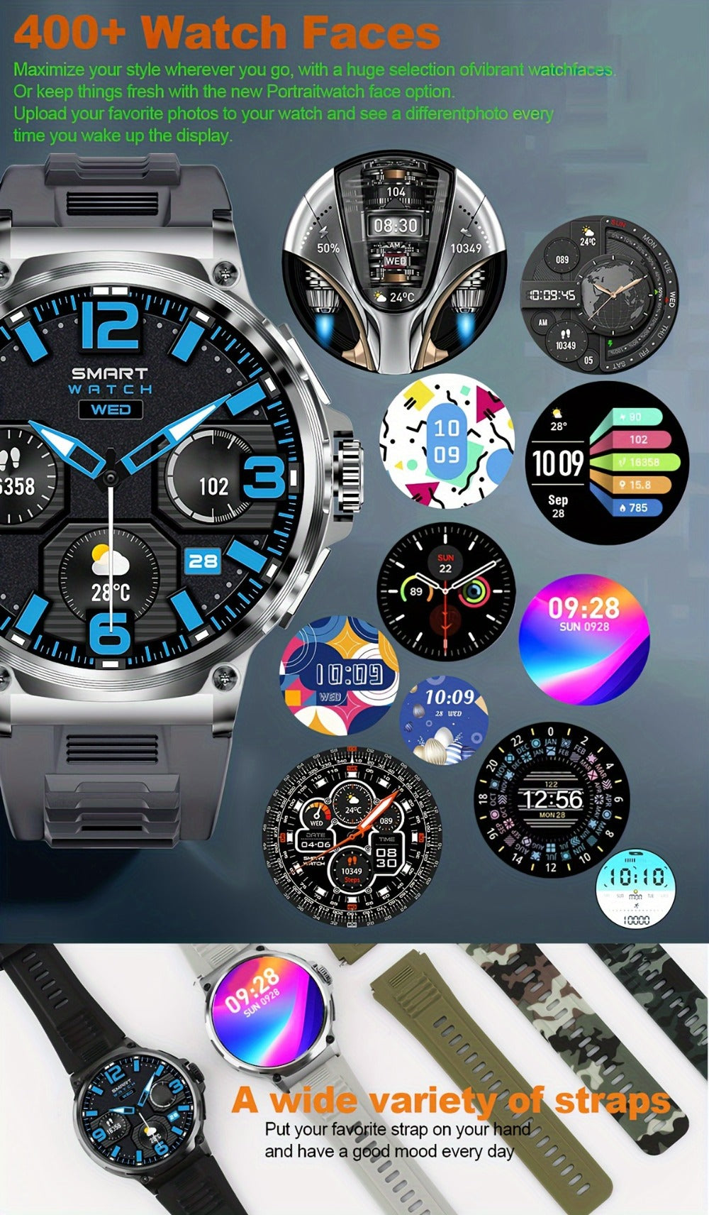 Smart Watch 1.85-Inch Round Display with 710mAh Battery, Wireless Calling and Silver or Black Band