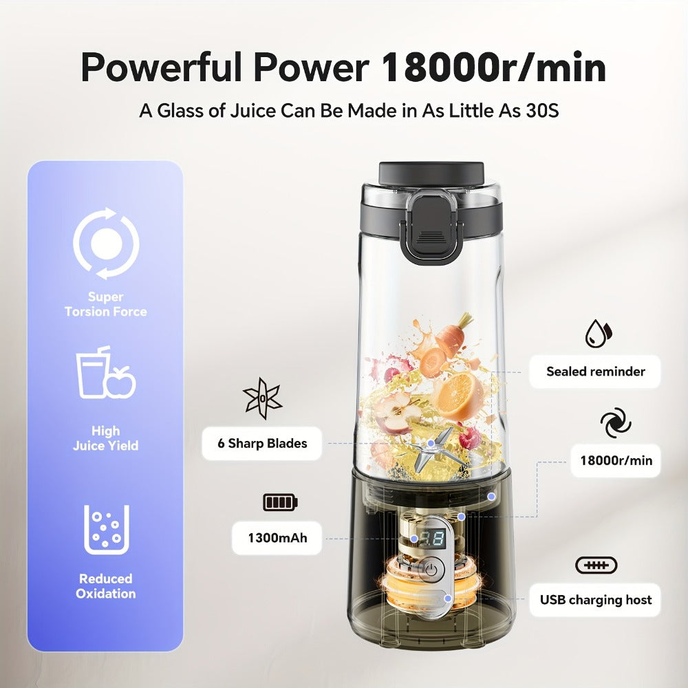 Portable Blender with Clear Cylindrical Cup, Digital Timer Display, Flip-Up Handle and Three Color Options