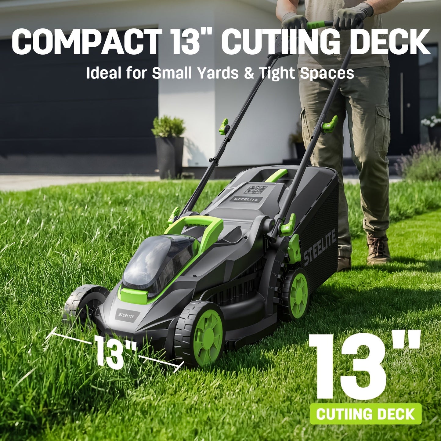 Cordless Lawn Mower Brushless Motor 13-Inch 21V Electric Lawn Mower Battery Powered with 4.0Ah Battery & Charger Included for Small to Medium Yards