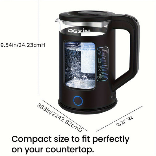 Glass Electric Kettle with Blue LED Light – 1.5L Borosilicate Glass Water Boiler, Auto Shut-Off & Boil-Dry Protection, Fast Heating Hot Water Kettle for Tea & Coffee – Azure, Black