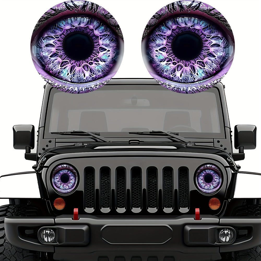 3D Beast Eye Headlight Stickers – Funny Car Headlight Decals for Jeep Round Headlights, Truck Body, Bumper & Window Decoration, Reusable PVC Glossy Stickers (1 or 2 Pairs)