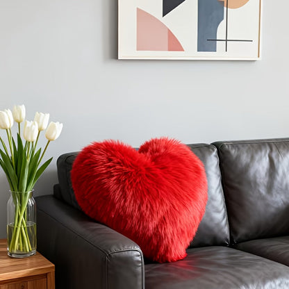 Heart-Shaped Plush Decorative Pillow Cover in Red or Pink with 16.93- and 17.72-Inch Size Options