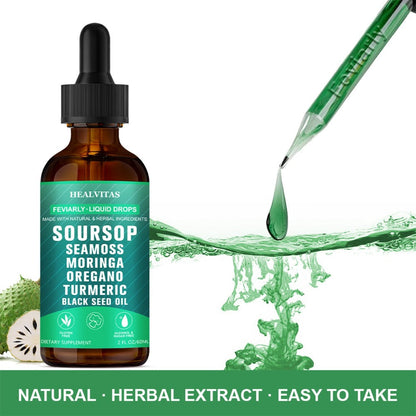 Soursop Bitters Liquid Supplement 2oz 10-in-1 with Seaweed Moringa Turmeric Black Seed Oil & Oregano Herbal Extracts