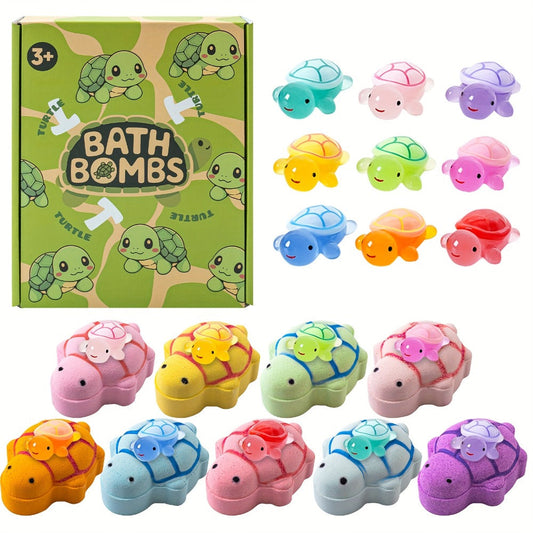Bath Bombs with Surprise Toys Inside 9 Pack - Turtle Shaped Bubble Bath Balls with Rose Scent & Hidden Toy for Kids, Fun Birthday Valentine's Day Easter Party Favor Gift Set for Boys Girls