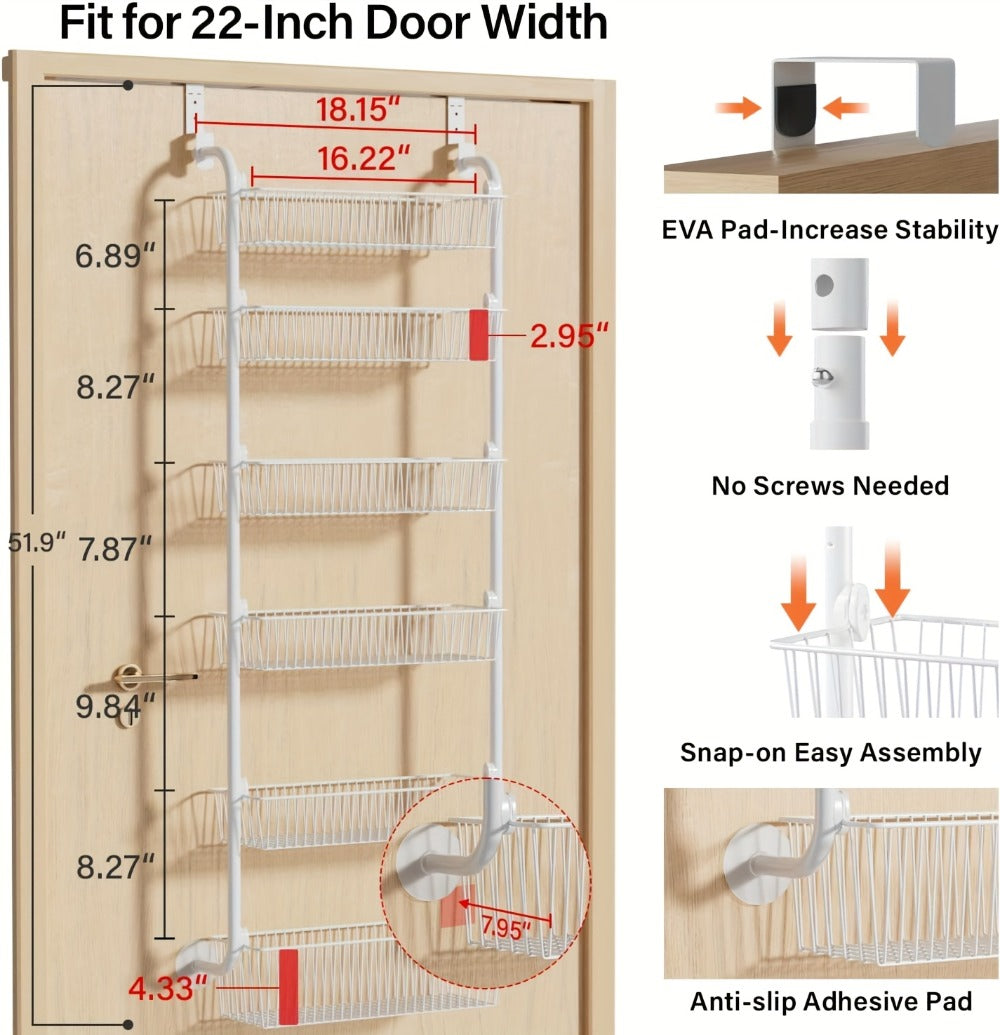 Over-the-Door Organizer Rack in 6- or 8-Tier Options with White or Black Frame Size Choices