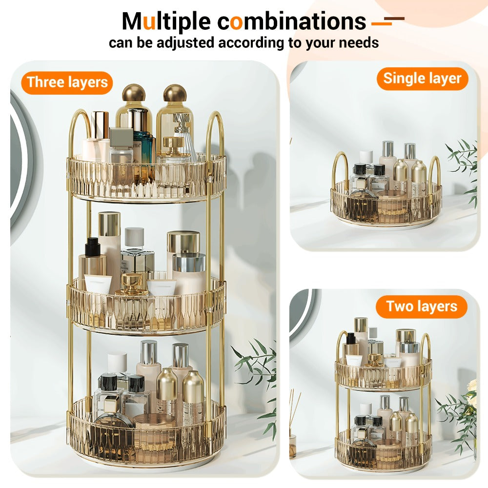 Rotating Multi-Level Makeup Organizer with Detachable Trays and 12 Exact Color-and-Layer Options