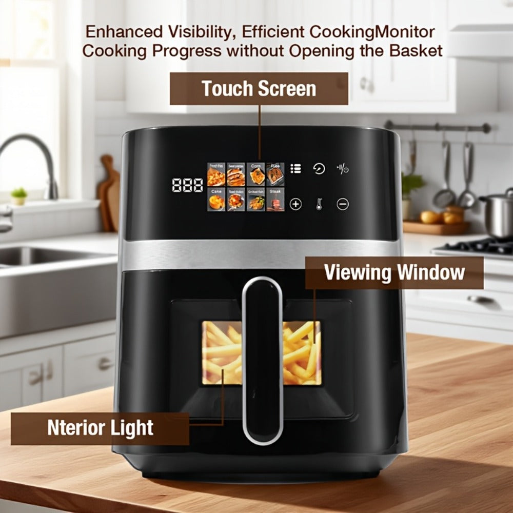 Air Fryer with LED Touchscreen, Viewing Window, Eight Preset Icons and 2.8Qt or 6Qt Black Capacity Options