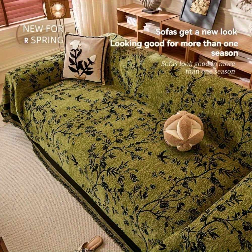 Sofa Cover Chenille Thickened Non-Slip Couch Slipcover Floral Pattern for Living Room Office Pet-Safe All-Season — 1 2 3 4 Seater Sizes