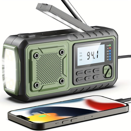 Hand Crank Emergency Weather Radio 5000mAh Solar Powered NOAA AM FM Portable Survival Radio with Flashlight SOS Alarm Reading Light Phone Charger Type-C for Hurricane Tornado Storm Preparedness Gift