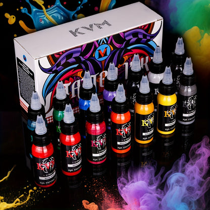 1oz Tattoo Ink Set 7 & 14 Colors Professional - 30ml Stable Vibrant Pigment Bottles, Fade-Resistant Permanent Ink for Rotary Coil & Pen Tattoo Machine, Complete Color Kit for Artists & Beginners