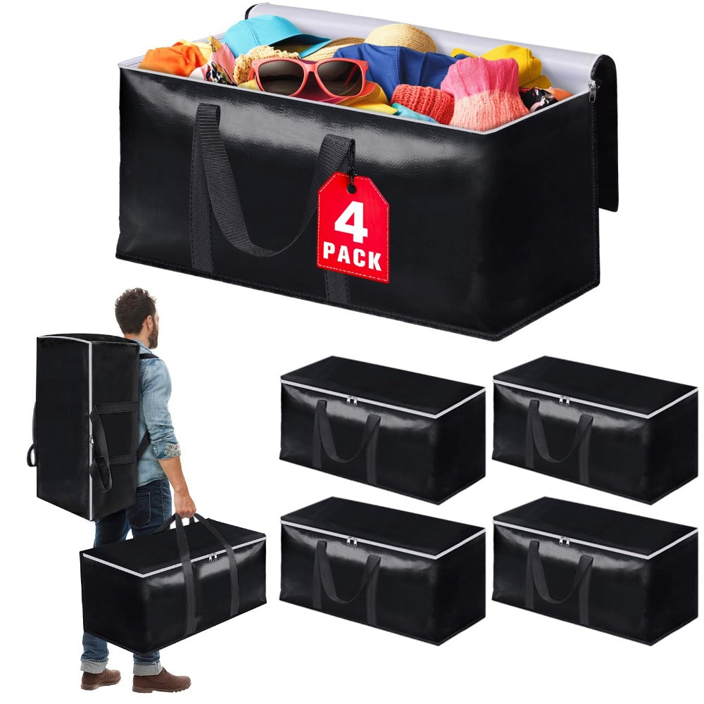 Moving Bags Extra Large Heavy Duty Storage Totes with Backpack Straps & Double Zipper – 4pcs Stackable Packing Bags for Moving, Storage & Travel