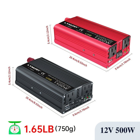 Car Power Inverter 500W 12V to 110V AC Outlet Converter with QC3.0 USB Port for Vehicle Boat Truck RV Portable Auto Power Adapter 200W Rated American Standard Socket Black Red