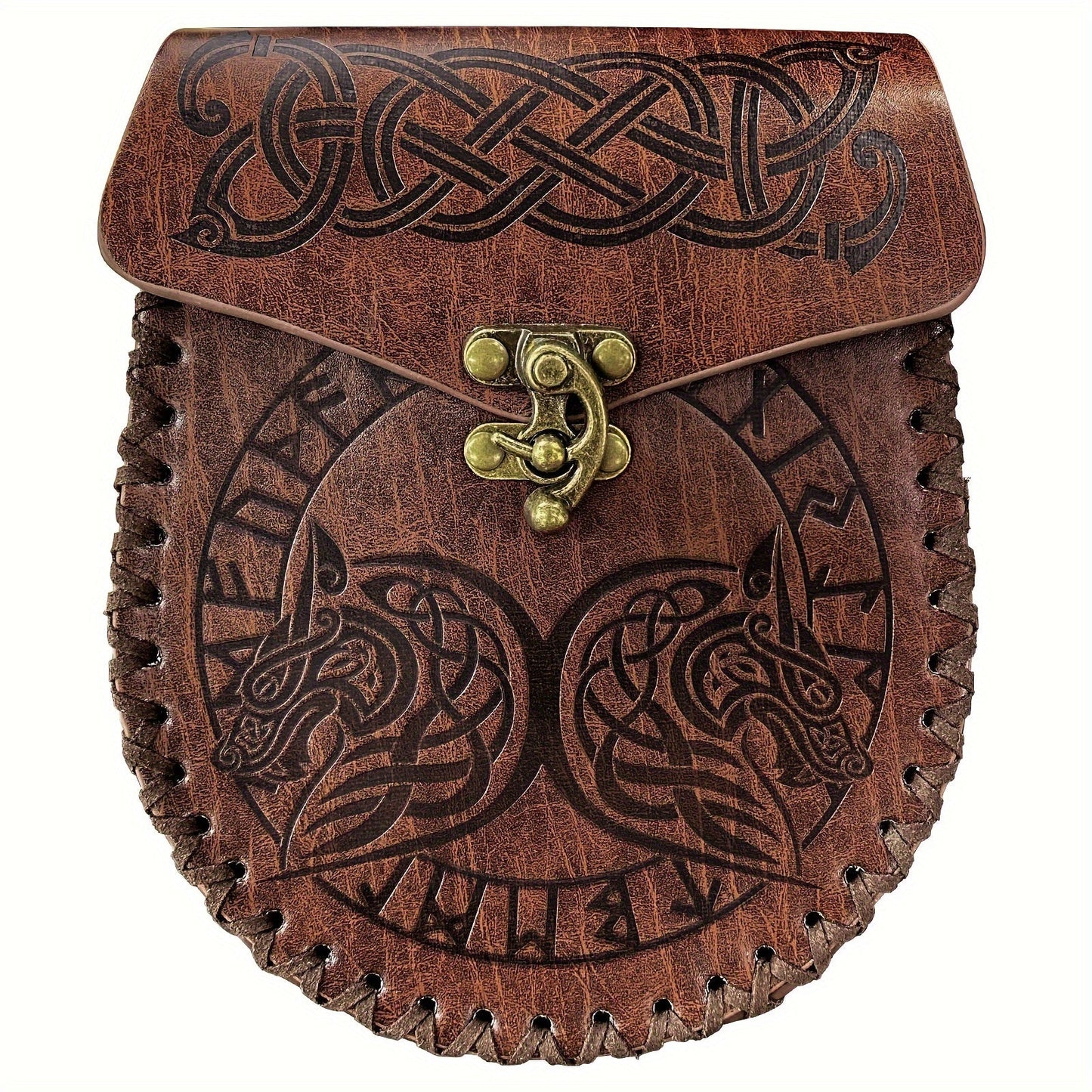 Costume Accessories Faux Leather Medieval Belt Pouch with Five Embossed Design Options in Brown or Black