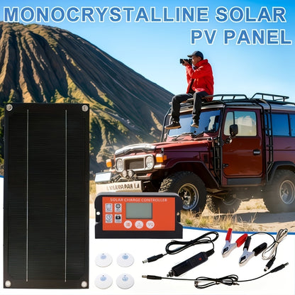 Monocrystalline Solar Panel Kit 18V with 100A Charge Controller – Portable High-Efficiency Solar Charger for RV, Camping, Outdoor Travel & Fishing, 12V/24V Off-Grid Power System with Extension Cable & Battery Clamps