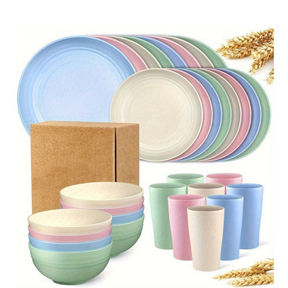 32-Piece Colorful Dinnerware Set for Eight with Round Plates, Bowls and Cups in Two Assorted Palettes