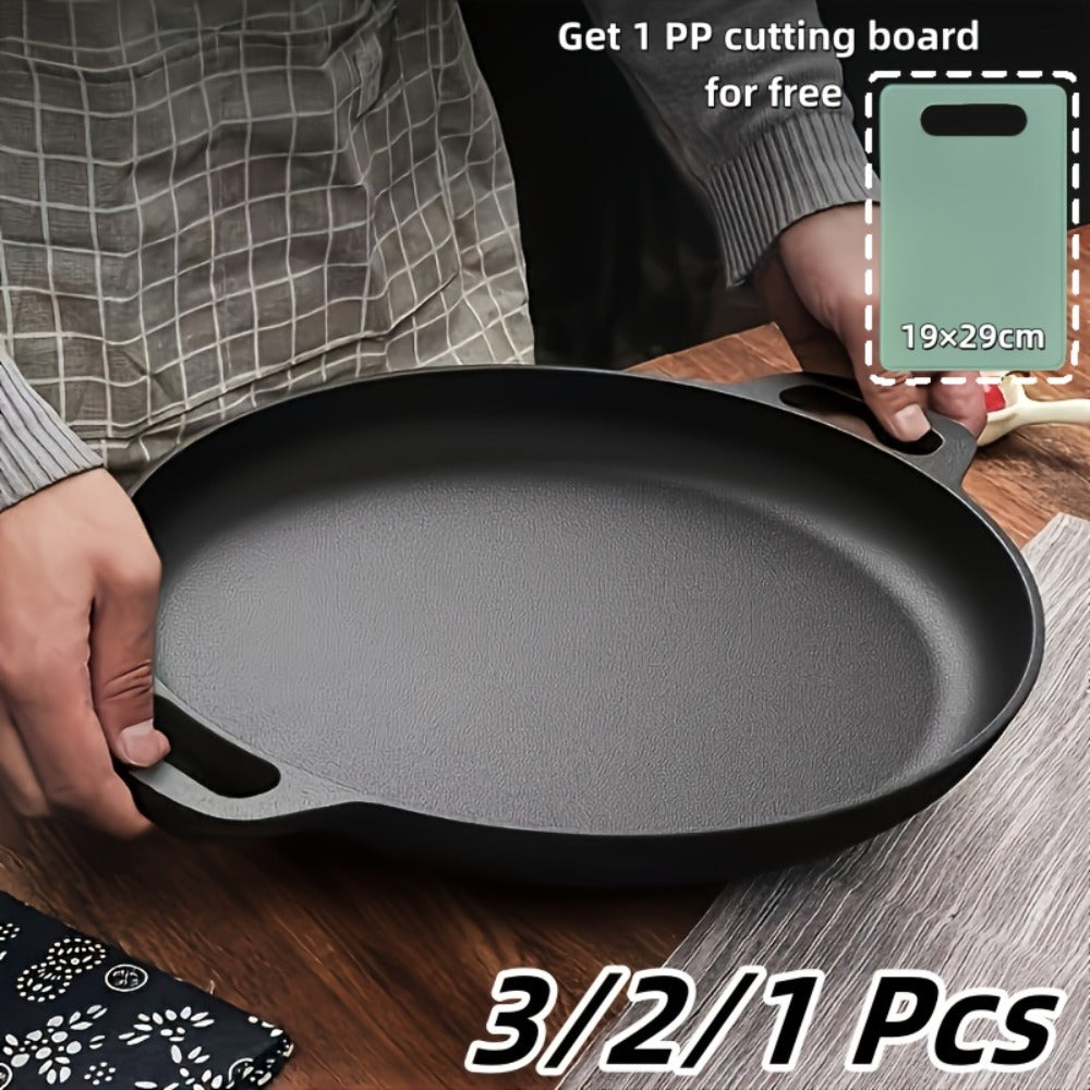 Pre-Seasoned Cast Iron Pan Set - Non-Stick Multifunctional Skillet for Pizza Home Kitchen Outdoor Cooking